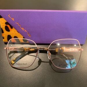 Women's Pink Metal Frame Glasses with Tortoiseshell Temples